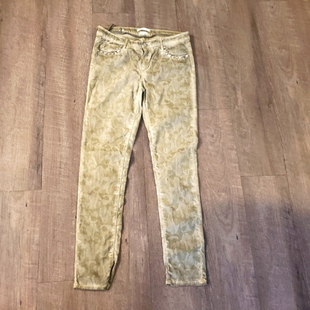 Reiko Thelma Skinny‎ Pant With grommets Casual Stretch Green Python Print 28